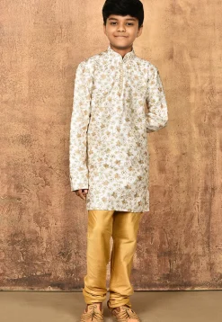 Embroidered Dupion Silk Kurta in Cream
