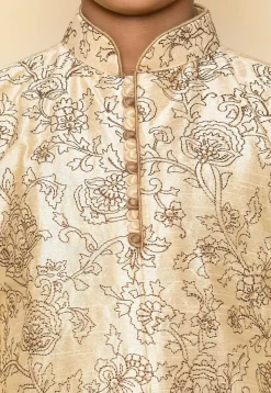Embroidered Dupion Silk Kurta Set in Light Beige