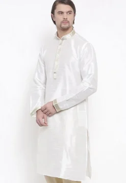 Embroidered Dupion Silk Kurta in White