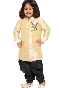 Embroidered Dupion Silk Kurta Set in Light Beige