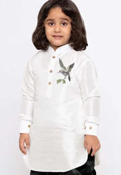 Embroidered Dupion Silk Kurta in White