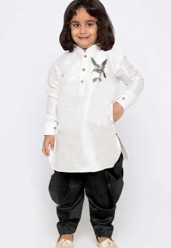 Embroidered Dupion Silk Kurta in White