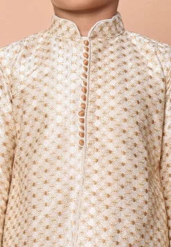Embroidered Dupion Silk Kurta Set in Cream