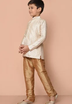 Embroidered Dupion Silk Kurta Set in Cream