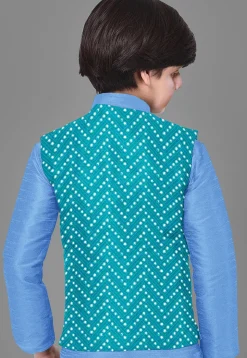 Embroidered Dupion Silk Kurta Set in Light Blue