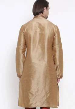 Embroidered Dupion Silk Kurta in Beige