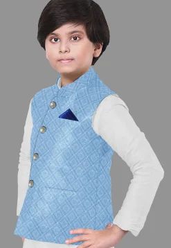 Embroidered Dupion Silk Kurta Set in Off White