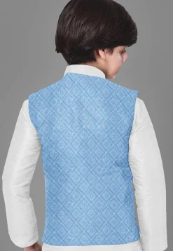 Embroidered Dupion Silk Kurta Set in Off White