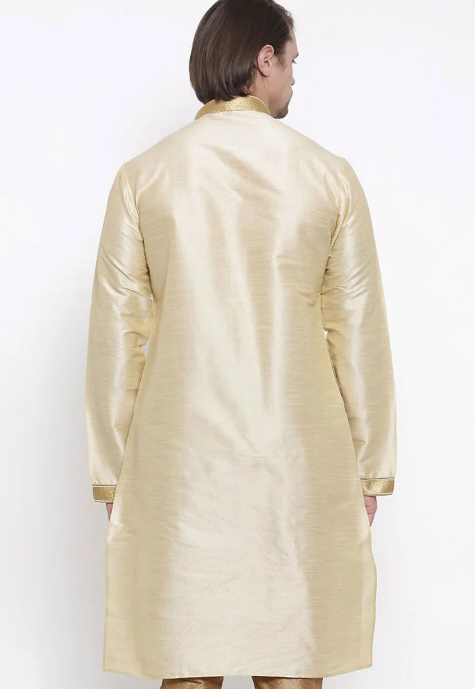 Embroidered Dupion Silk Kurta in Light Beige