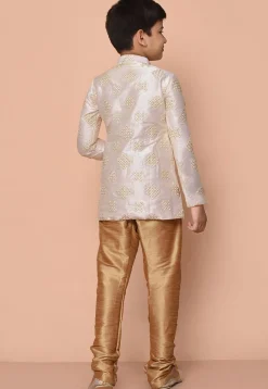 Embroidered Dupion Silk Kurta Set in Cream