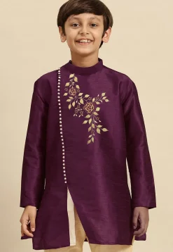 Embroidered Dupion Silk Kurta in Dark Purple