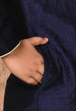 Embroidered Dupion Silk Kurta in Navy Blue