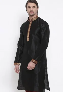 Embroidered Dupion Silk Kurta in Black