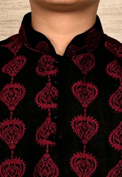 Embroidered Dupion Silk Kurta in Black