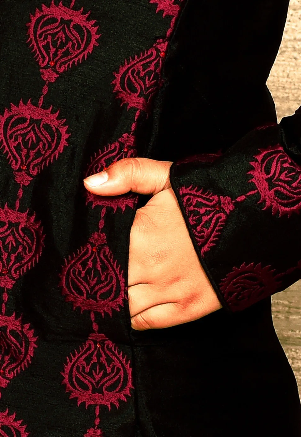 Embroidered Dupion Silk Kurta in Black