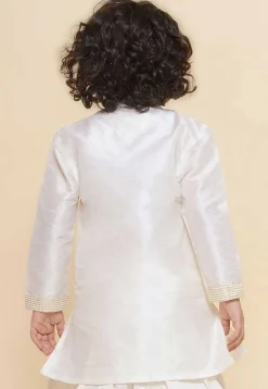 Embroidered Dupion Silk Kurta in White