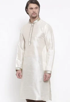 Embroidered Dupion Silk Kurta in White