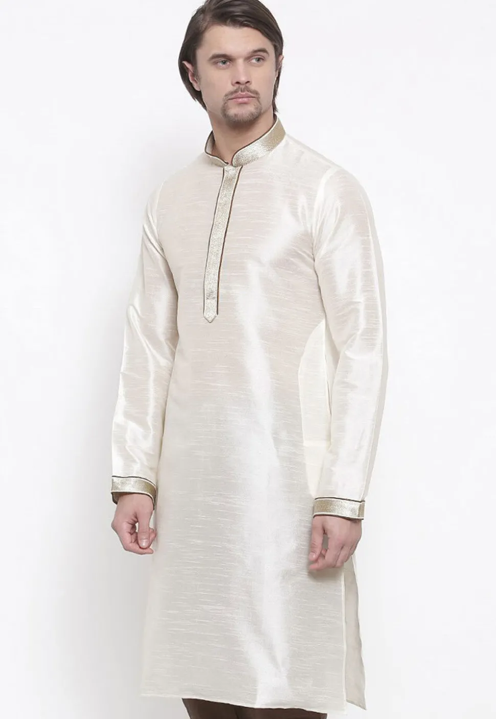 Embroidered Dupion Silk Kurta in White
