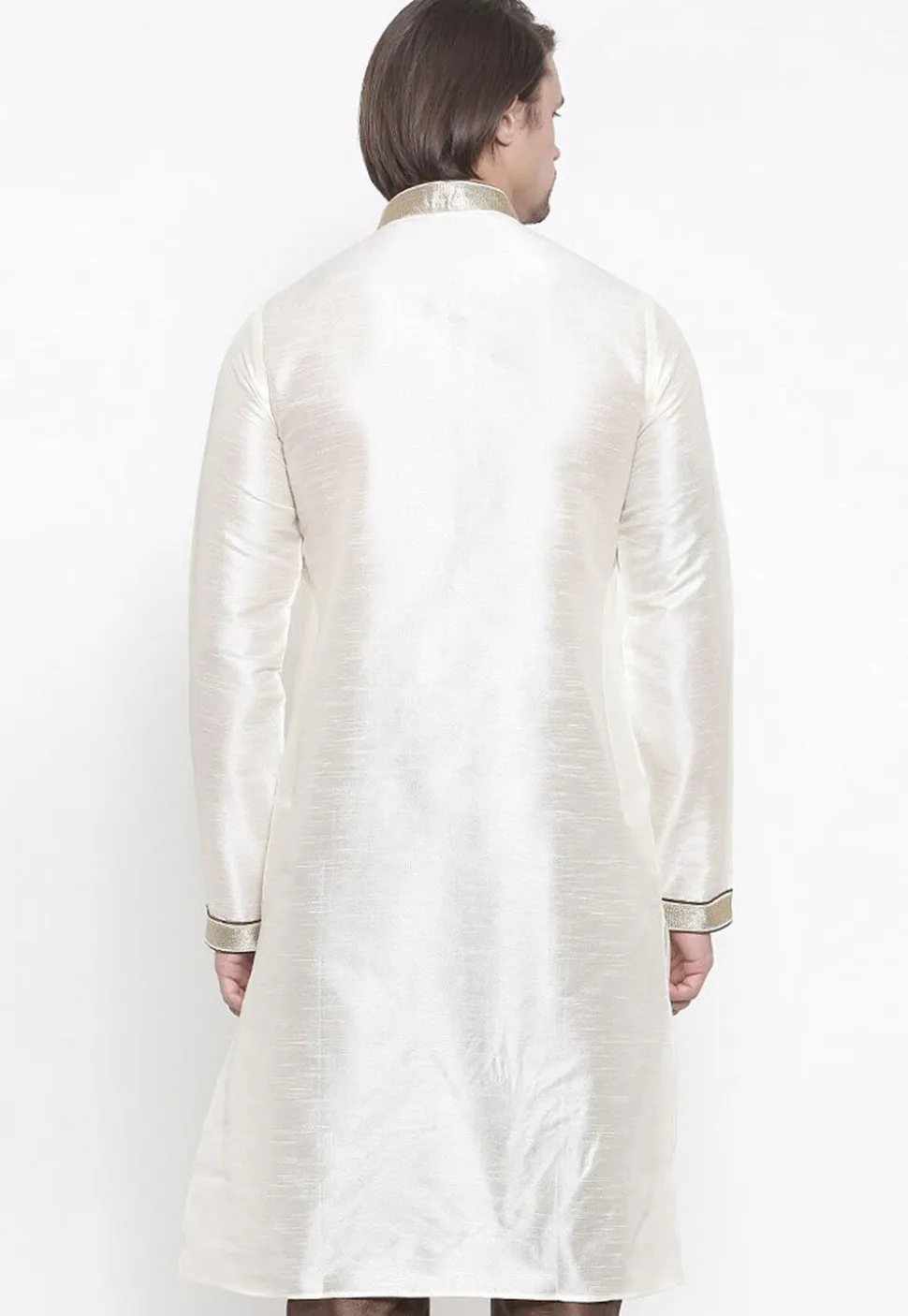 Embroidered Dupion Silk Kurta in White