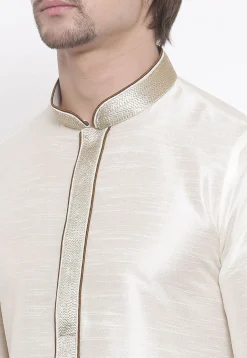 Embroidered Dupion Silk Kurta in White