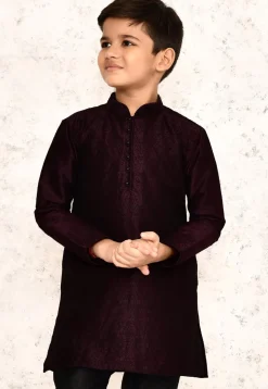 Embroidered Dupion Silk Kurta in Wine