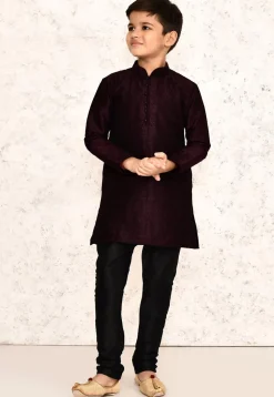 Embroidered Dupion Silk Kurta in Wine