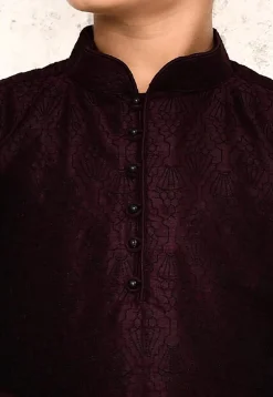 Embroidered Dupion Silk Kurta in Wine