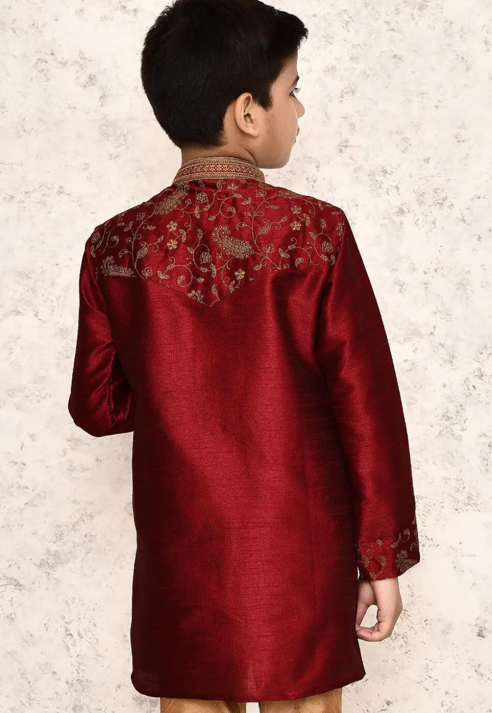 Embroidered Dupion Silk Kurta in Maroon
