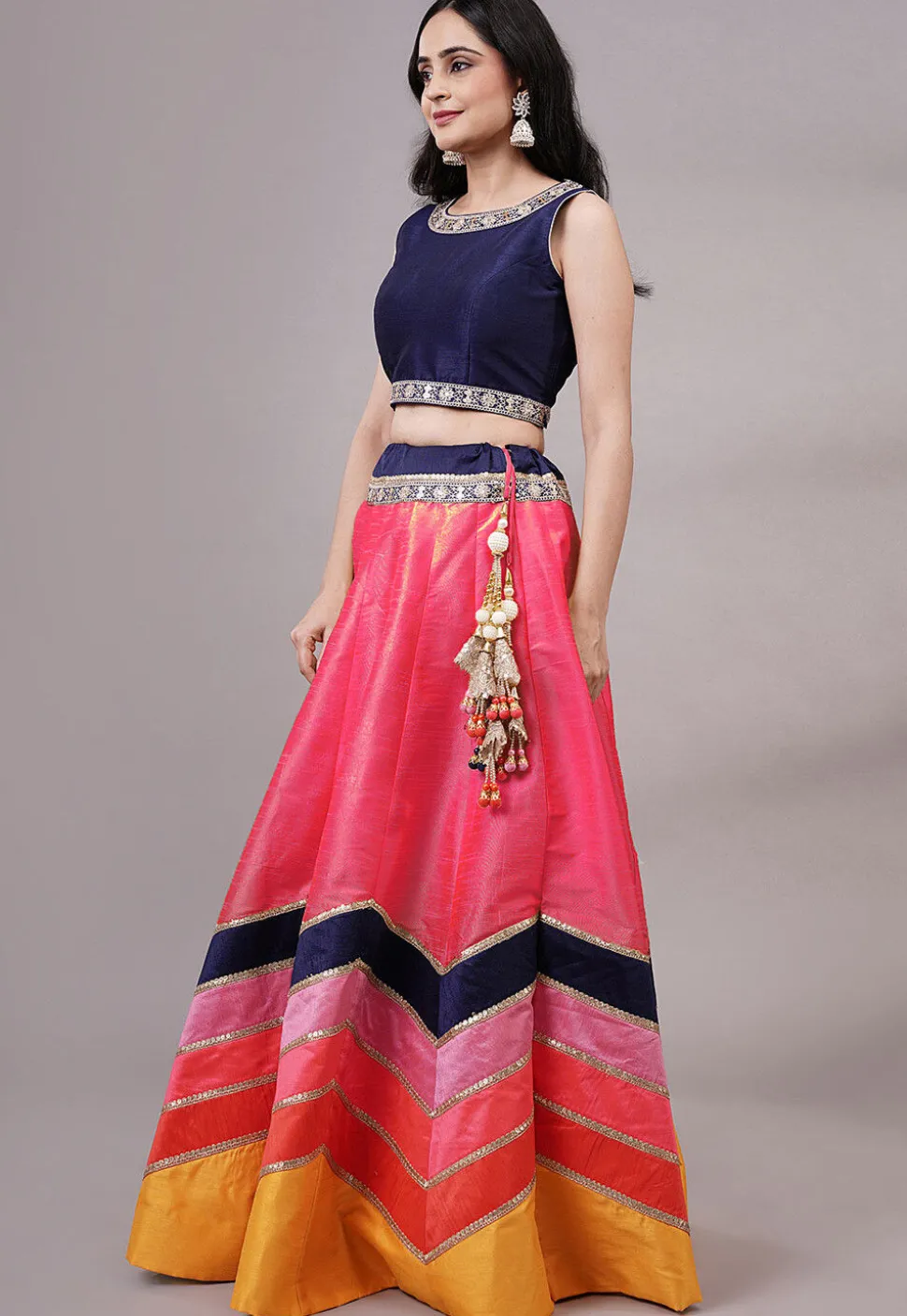 Embroidered Dupion Silk Lehenga in Fuchsia
