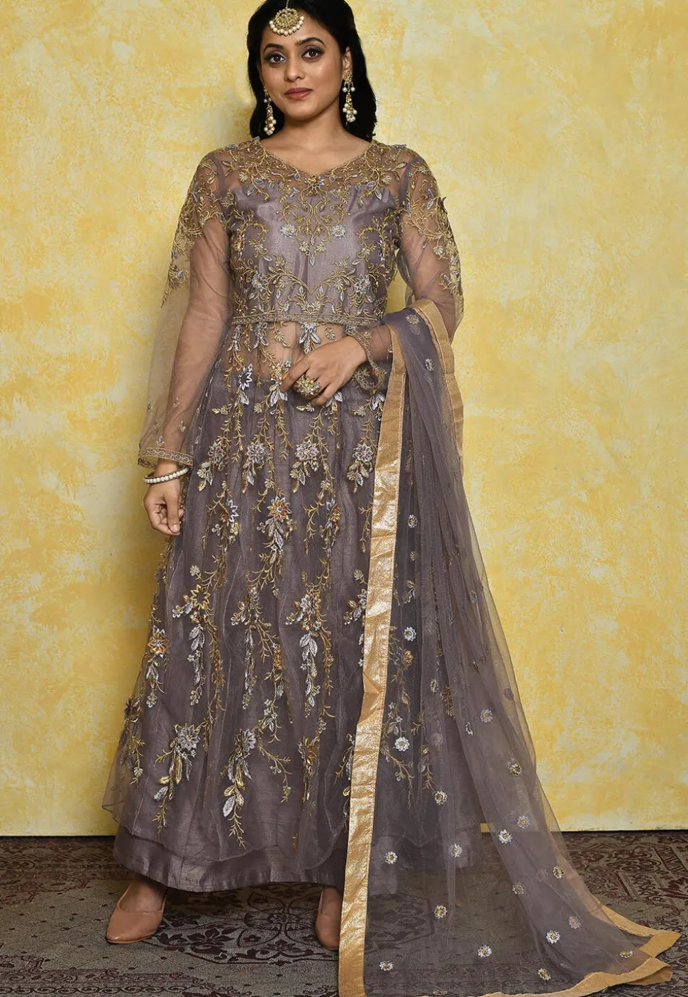 Embroidered Dupion Silk Lehenga in Lilac