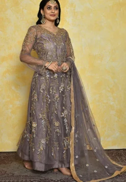 Embroidered Dupion Silk Lehenga in Lilac
