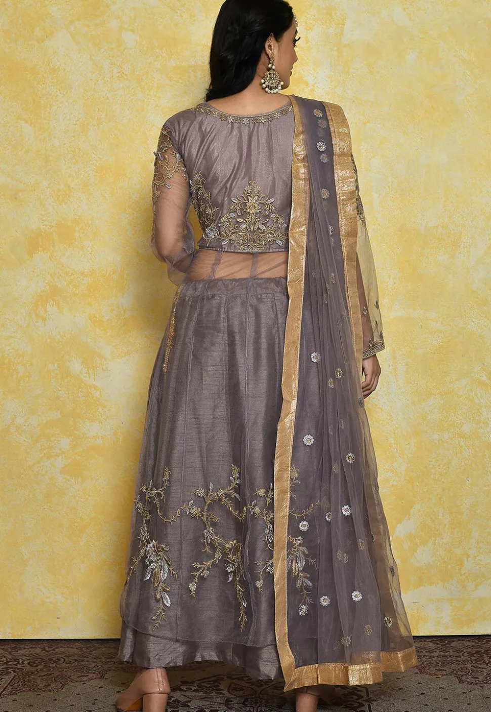 Embroidered Dupion Silk Lehenga in Lilac
