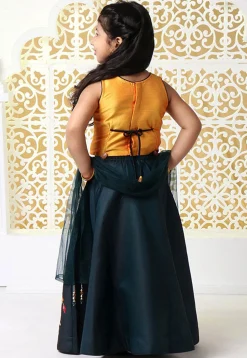 Embroidered Dupion Silk Lehenga in Teal Blue