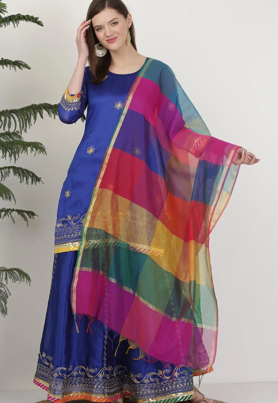 Embroidered Dupion Silk Lehenga in Royal Blue