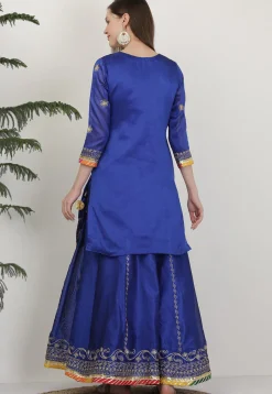 Embroidered Dupion Silk Lehenga in Royal Blue