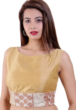 Embroidered Dupion Silk Padded Blouse in Beige