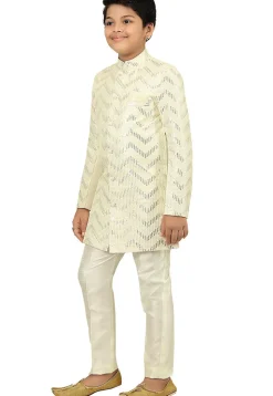 Embroidered Dupion Silk Sherwani in Cream