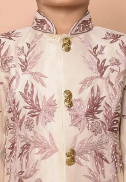 Embroidered Dupion Silk Sherwani in Cream