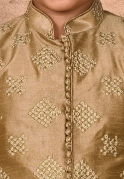 Embroidered Dupion Silk Sherwani in Dark Beige