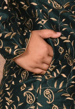 Embroidered Dupion Silk Sherwani in Dark Green