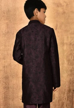 Embroidered Dupion Silk Sherwani in Wine