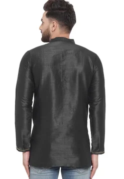 Embroidered Dupion Silk Short Kurta in Black