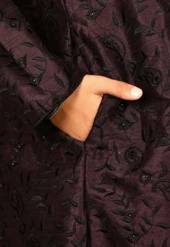 Embroidered Dupion Silk Sherwani Set in Wine