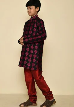 Embroidered Dupion Silk Sherwani Set in Black