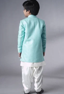 Embroidered Dupion Silk Sherwani Set in Off White