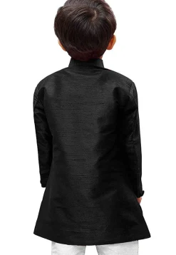 Embroidered Dupion Silk Sherwani in Black