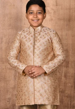 Embroidered Dupion Silk Sherwani in Beige