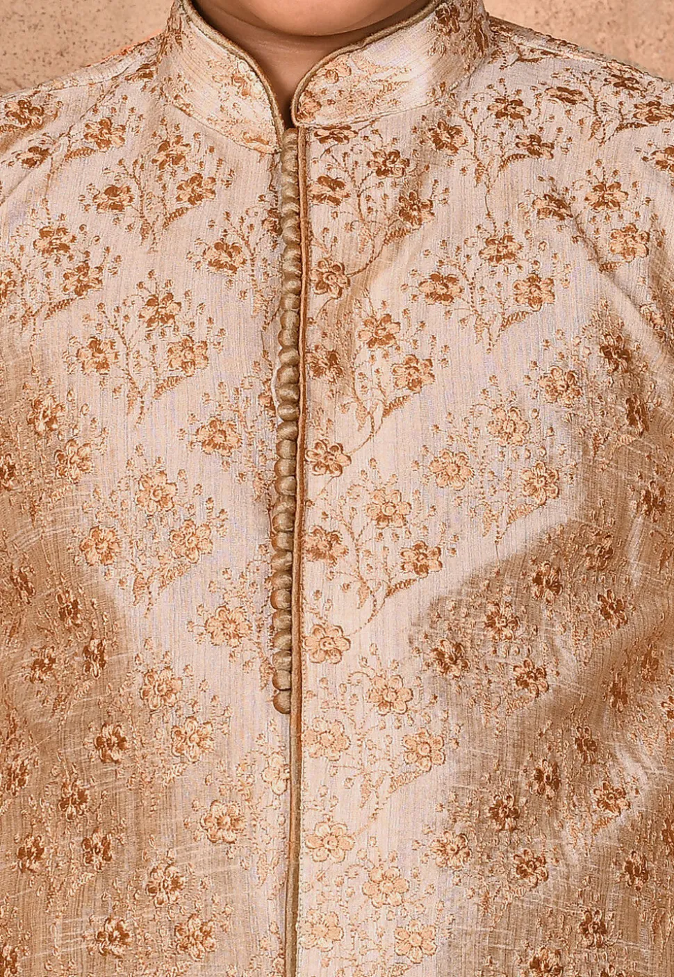 Embroidered Dupion Silk Sherwani in Beige
