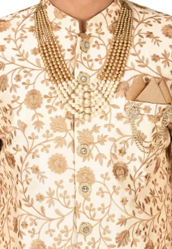 Embroidered Dupion Silk Sherwani in Cream
