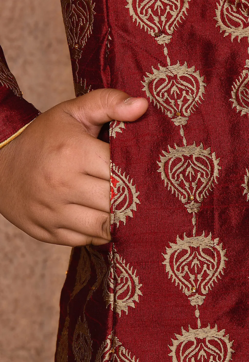 Embroidered Dupion Silk Sherwani in Maroon